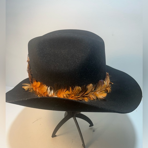 Trail Ridge Black Cowboy Hat 100% Wool Water Repellent Fur Blend Large VTG - Picture 3 of 6